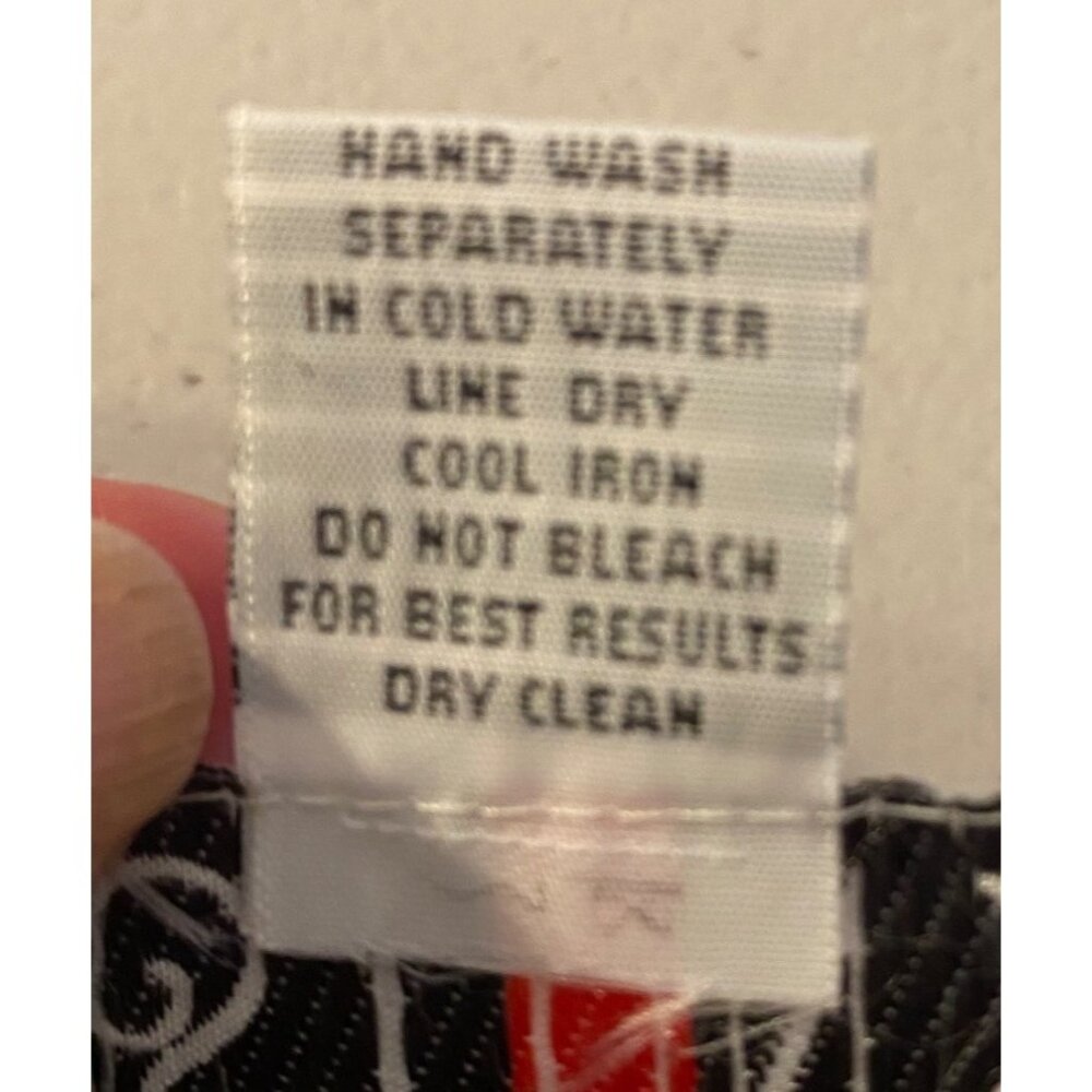 Stunt Silk Blouse Button Front Black & Tan Stripes Swirl Print Large - Picture 4 of 8